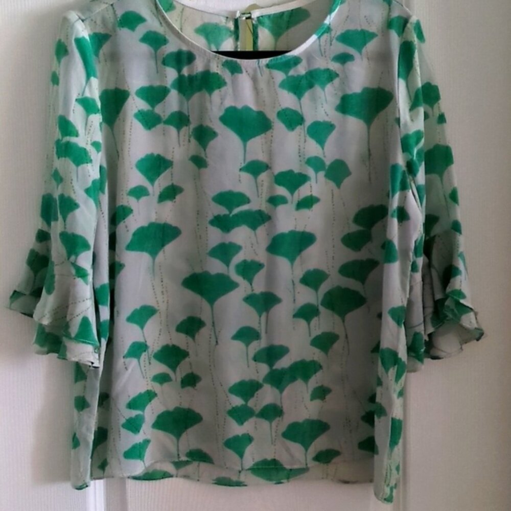 Women's 100% Silk Top with Ruffle Sleeves